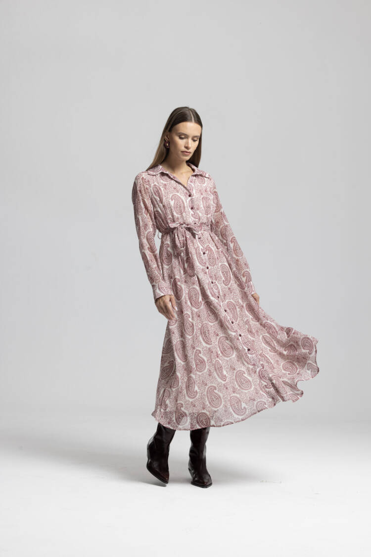 Pink Vintage Paisley Shirt Dress Midi Long Sleeve - Brand: Cream Rouge - Women & Kids, Baby Clothes Wholesale - Globality Store