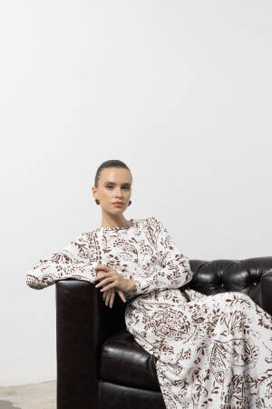 White Paisley Maxi A-Line Dress With Long Sleeves - Brand: Cream Rouge - Women & Kids, Baby Clothes Wholesale - Globality Store