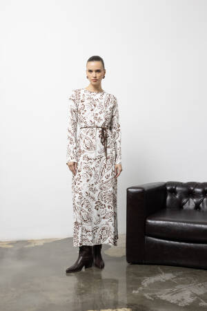 White Paisley Maxi A-Line Dress With Long Sleeves - Brand: Cream Rouge - Women & Kids, Baby Clothes Wholesale - Globality Store