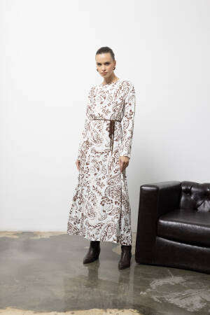 White Paisley Maxi A-Line Dress With Long Sleeves - Brand: Cream Rouge - Women & Kids, Baby Clothes Wholesale - Globality Store