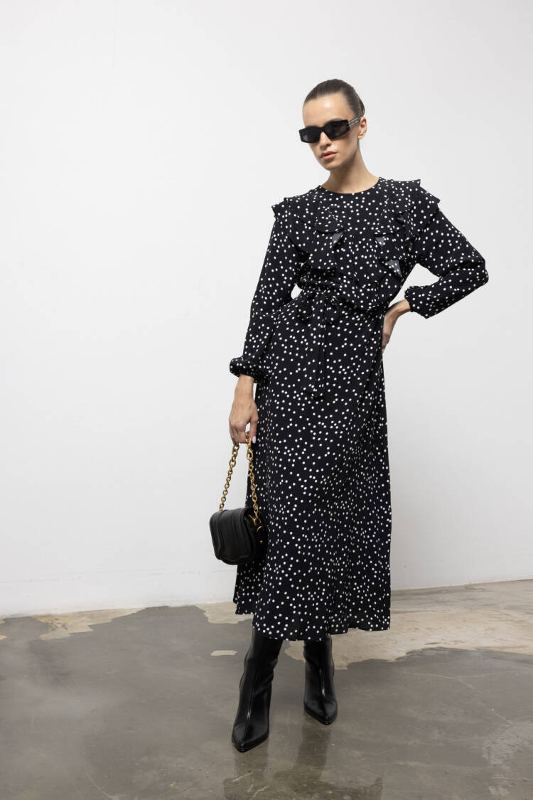 Black Elegant Polka Dot A-Line Maxi Dress - Brand: Cream Rouge - Women & Kids, Baby Clothes Wholesale - Globality Store