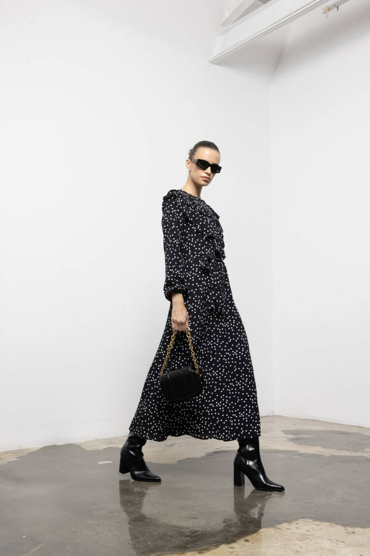 Black Elegant Polka Dot A-Line Maxi Dress