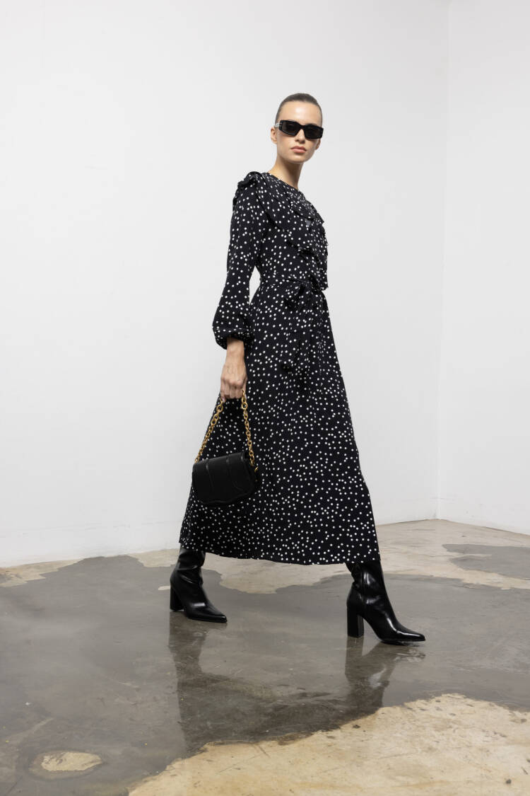 Black Elegant Polka Dot A-Line Maxi Dress