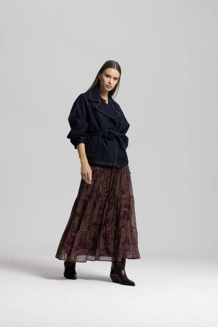 Claret Red Paisley Layered Maxi Boho Skirt High Waist - Brand: Cream Rouge - Women & Kids, Baby Clothes Wholesale - Globality Store