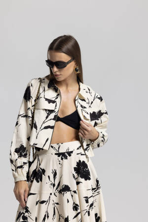 Black Trucker Jacket With Floral Pattern & Flap Pocket - Brand: Cream Rouge - Women & Kids, Baby Clothes Wholesale - Globality Store
