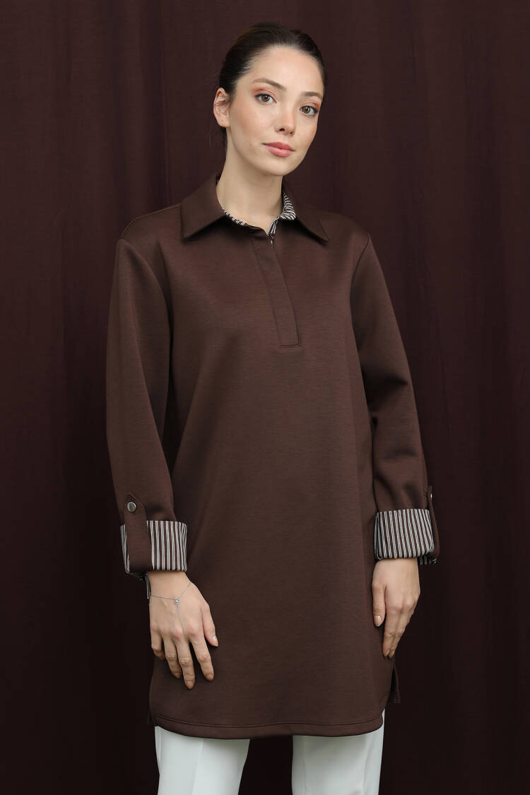 Striped Buttoned Notched Neck Tunic - Brand: Puane - Women & Kids, Baby Clothes Wholesale - Globality Store