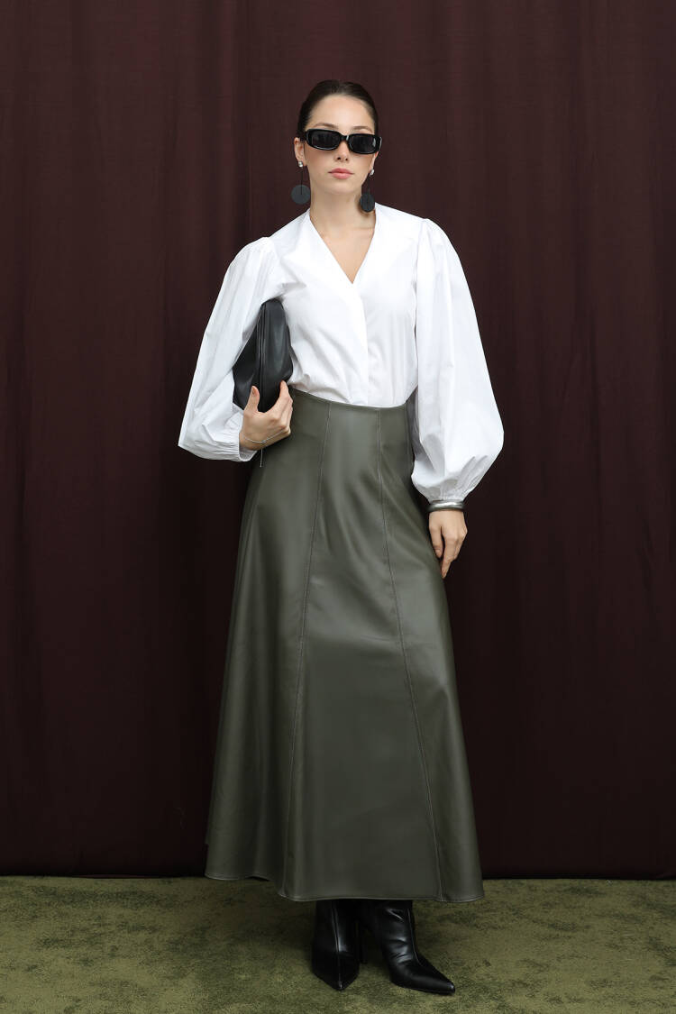 Green Flared Maxi Skirt With High Waist - Brand: Puane - Women & Kids, Baby Clothes Wholesale - Globality Store