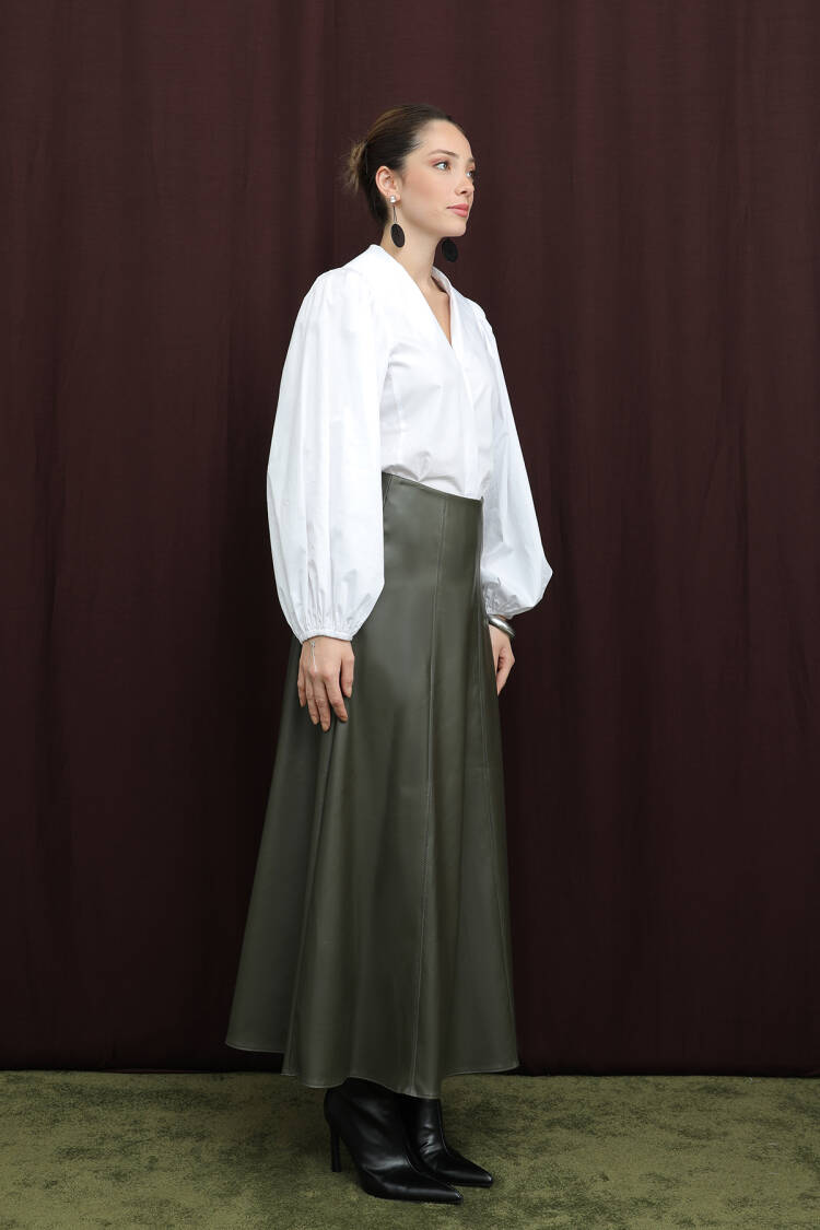 Green Flared Maxi Skirt With High Waist