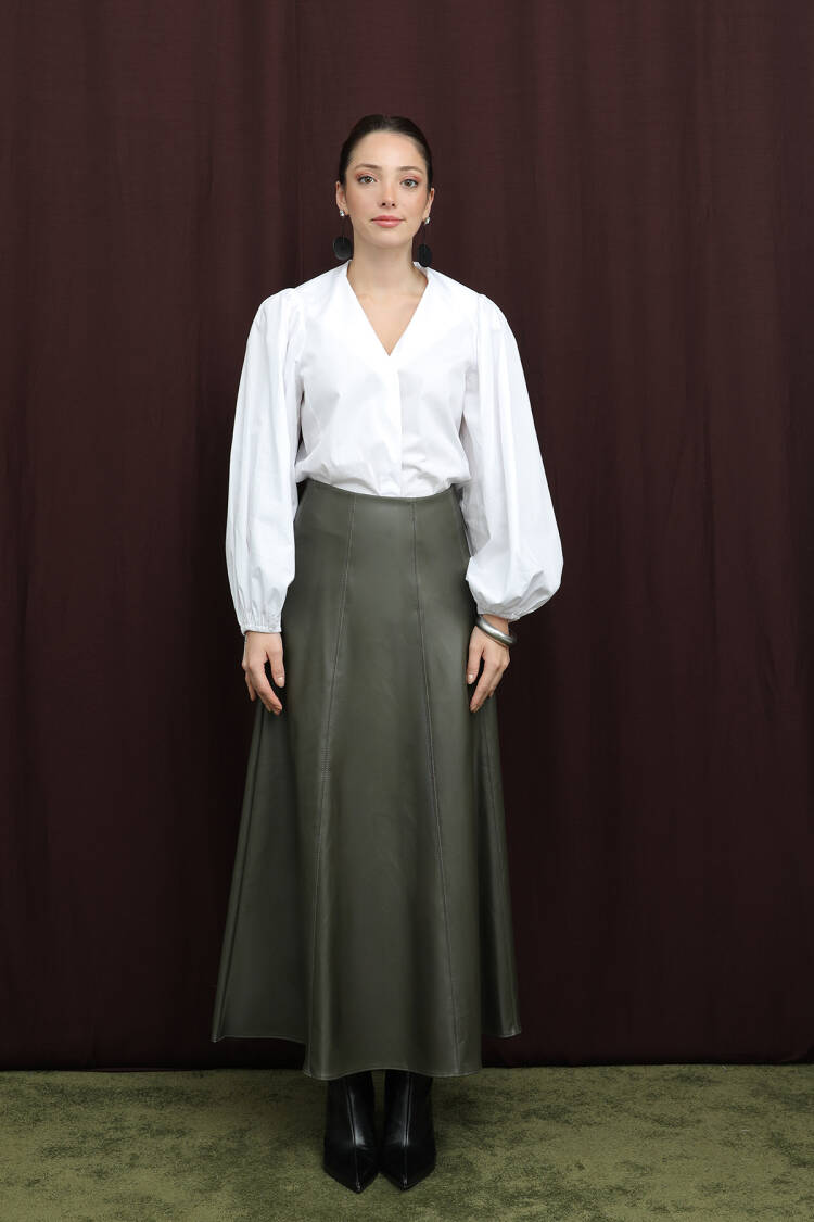 Green Flared Maxi Skirt With High Waist