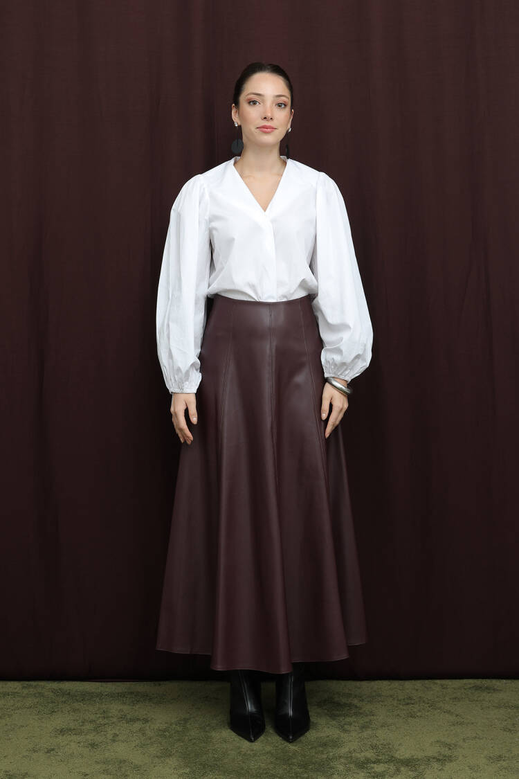 Brown Elegant Flared Maxi Skirt