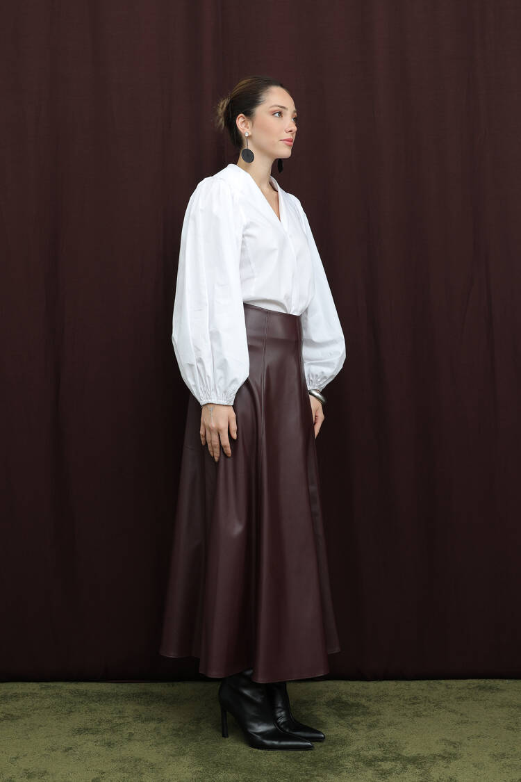 Brown Elegant Flared Maxi Skirt