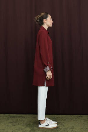 Claret Red Modest Zip-Up Tunic With Striped Notched Neck - Brand: Puane - Women & Kids, Baby Clothes Wholesale - Globality Store