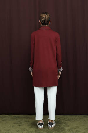 Claret Red Modest Zip-Up Tunic With Striped Notched Neck - Brand: Puane - Women & Kids, Baby Clothes Wholesale - Globality Store