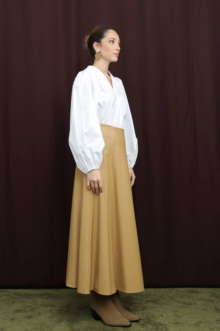 Khaki Flared Maxi Skirt With High Waist
