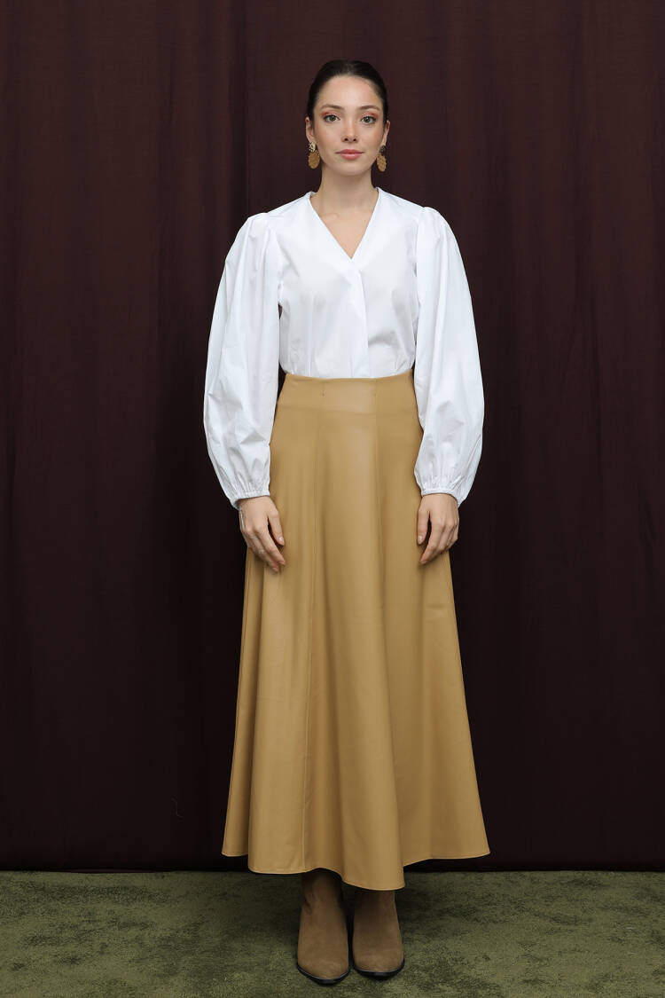 Khaki Flared Maxi Skirt With High Waist