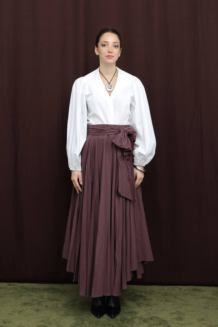 Brown Elegant Maxi Layered Skirt High Waist Vintage