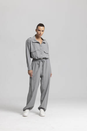 Grey Wide Leg Jogger Pants With Drawstring & Slant Pocket - Brand: Cream Rouge - Women & Kids, Baby Clothes Wholesale - Globality Store