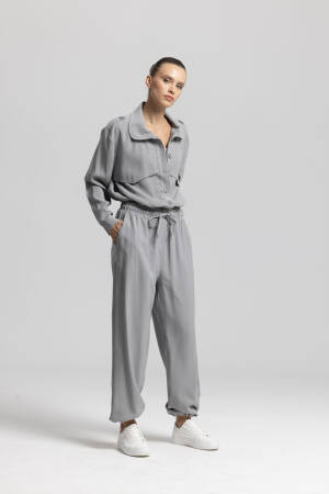 Grey Wide Leg Jogger Pants With Drawstring & Slant Pocket - Brand: Cream Rouge - Women & Kids, Baby Clothes Wholesale - Globality Store
