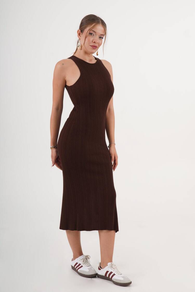 Brown Sleeveless Bodycon Midi Dress
