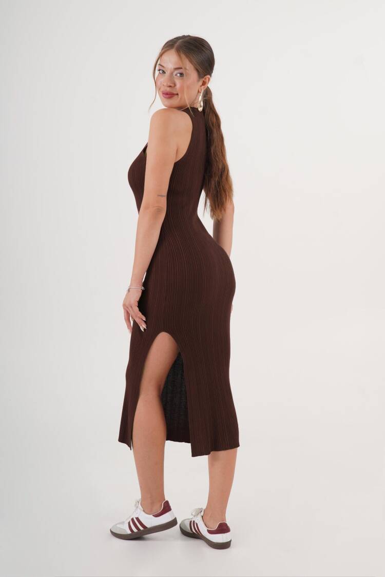 Brown Sleeveless Bodycon Midi Dress