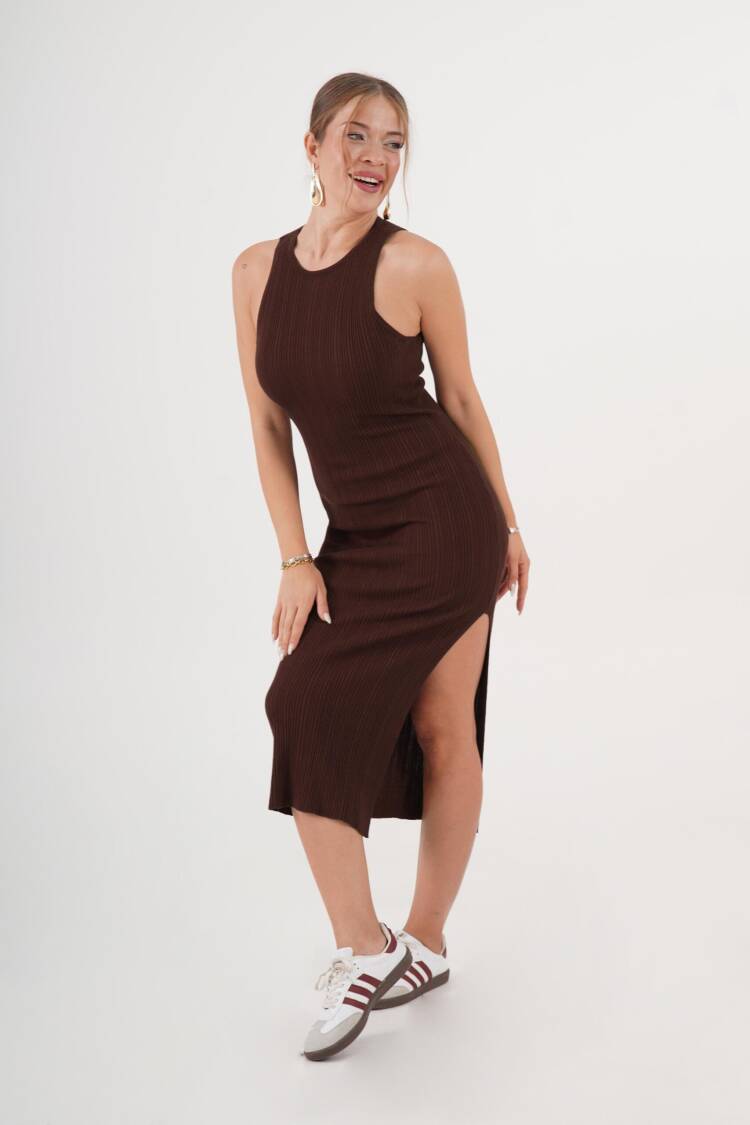 Brown Sleeveless Bodycon Midi Dress