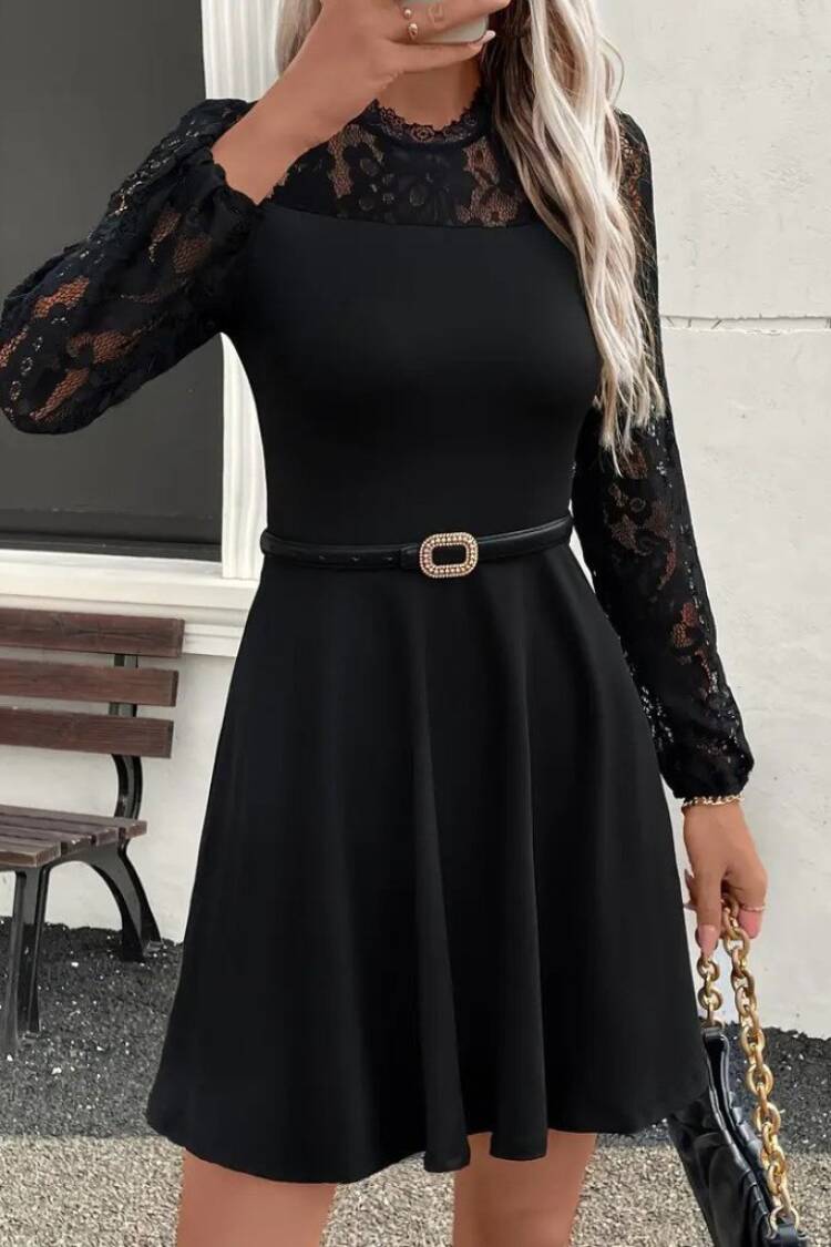 Elegant Black Fit And Flare Mini Dress