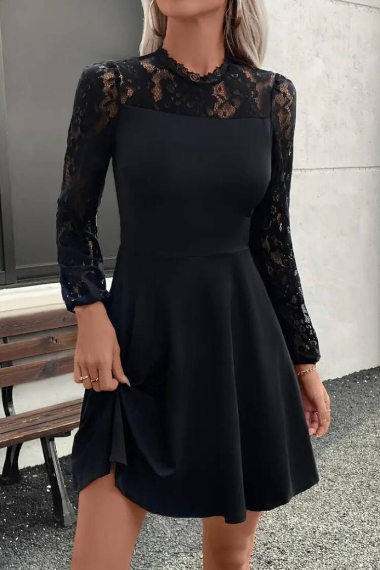 Elegant Black Fit And Flare Mini Dress