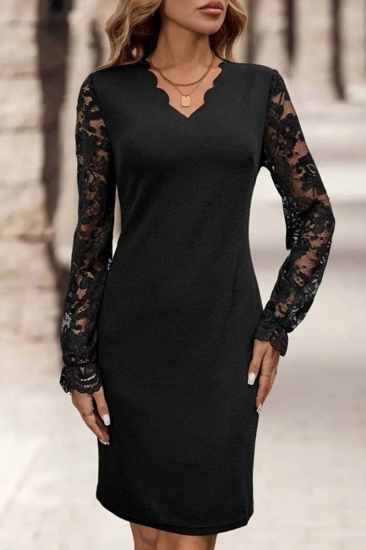 Elegant Black Sheath Dress With Ruffle Sleeves