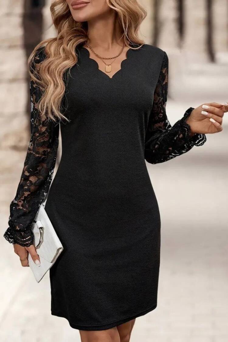 Elegant Black Sheath Dress With Ruffle Sleeves