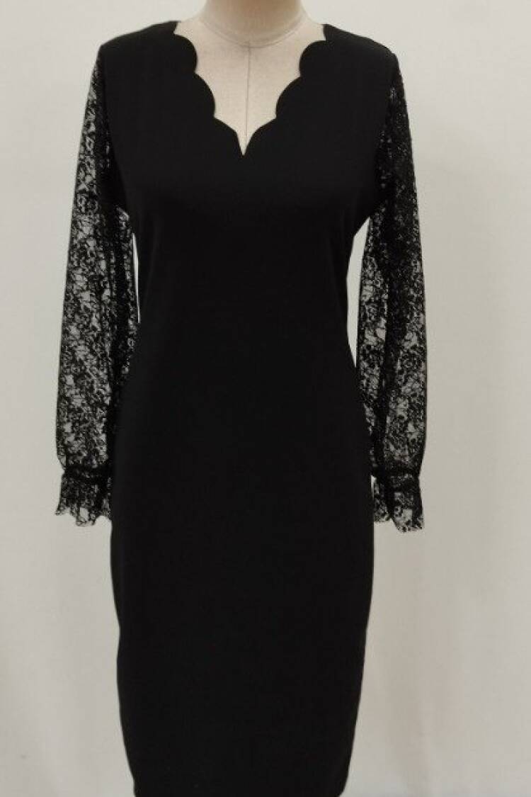 Elegant Black Sheath Dress With Ruffle Sleeves