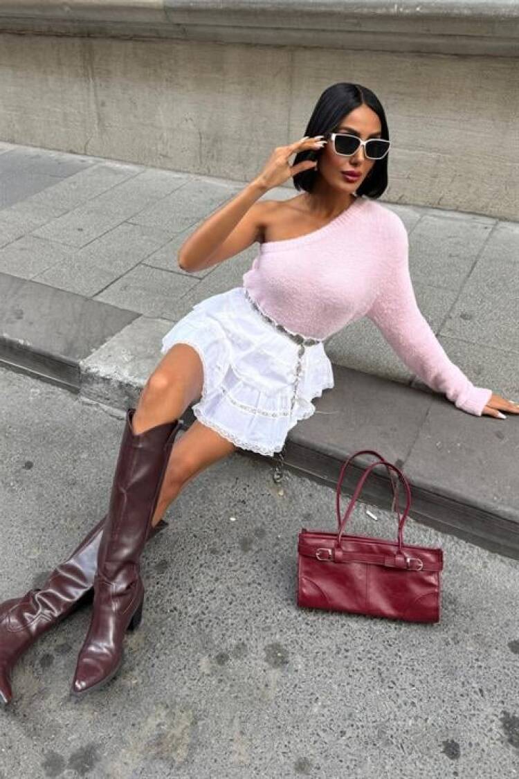 Fitted One Shoulder Neck Sweater