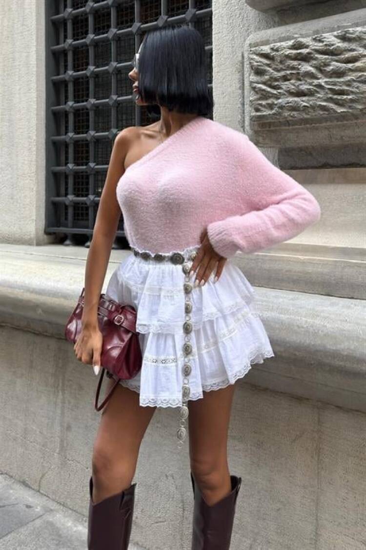 Fitted One Shoulder Neck Sweater