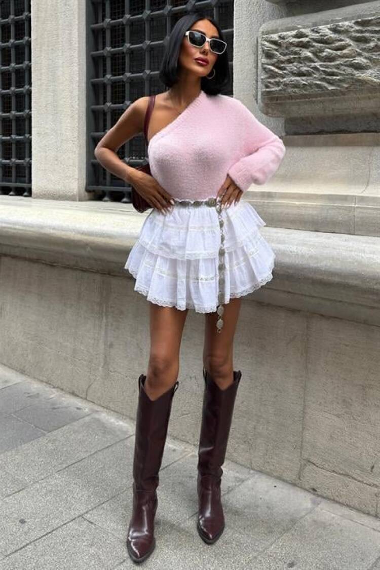 Fitted One Shoulder Neck Sweater