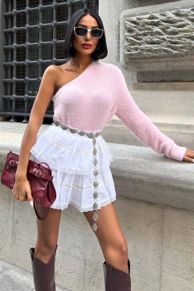 Fitted One Shoulder Neck Sweater