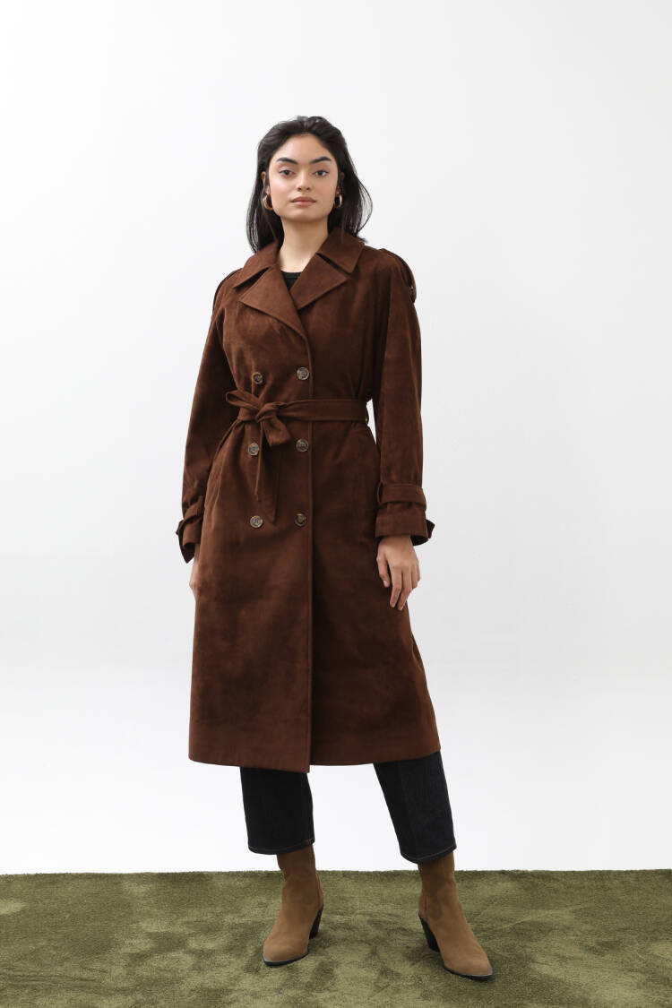 Brown Trenchcoat Elegant Formal Double-Breasted - Brand: SOUL - Women & Kids, Baby Clothes Wholesale - Globality Store