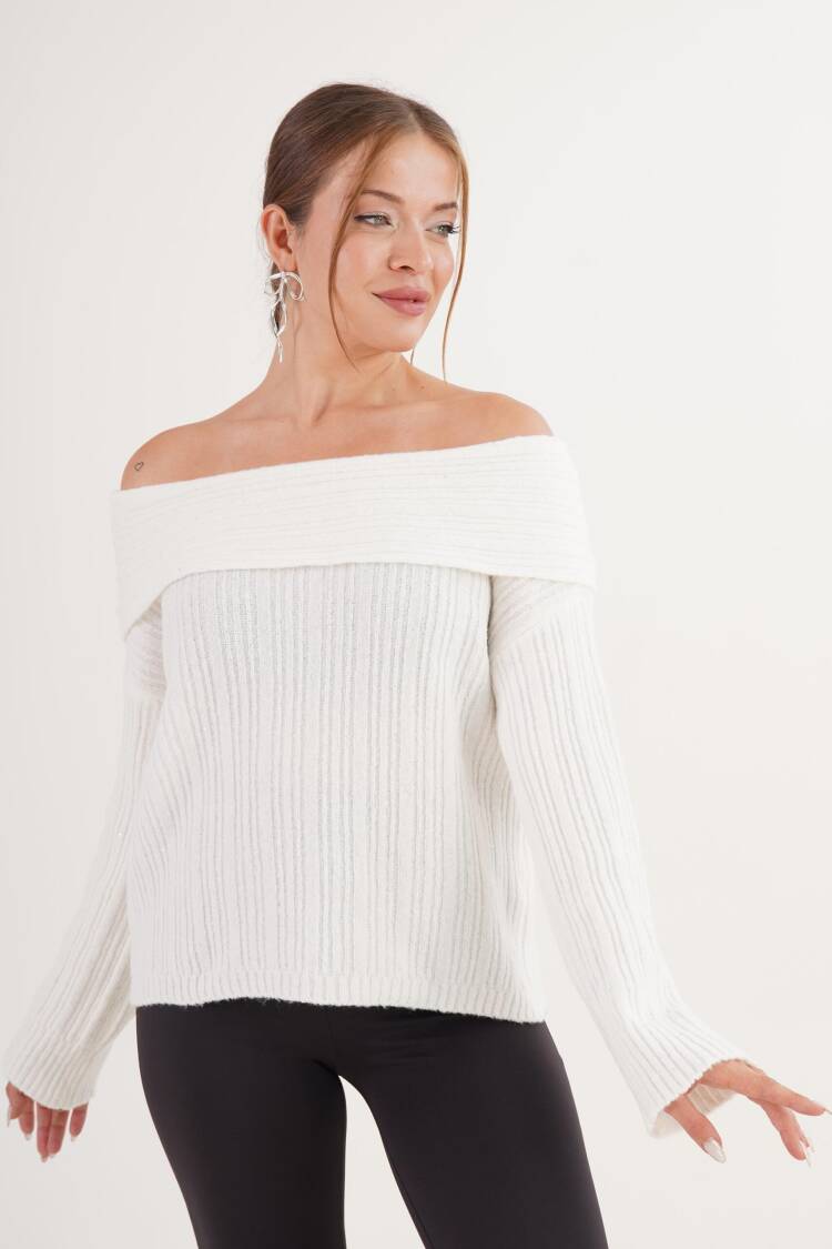 Sweater With Off Shoulder Neck And Long Sleeves - Brand: Lustrin - Women & Kids, Baby Clothes Wholesale - Globality Store