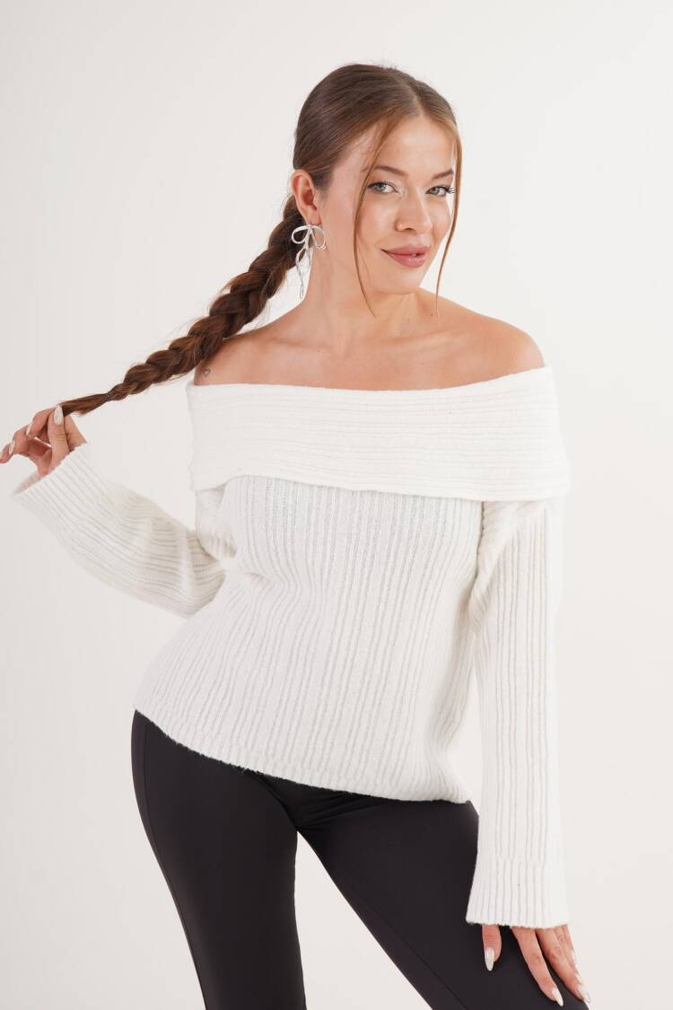 Sweater With Off Shoulder Neck And Long Sleeves