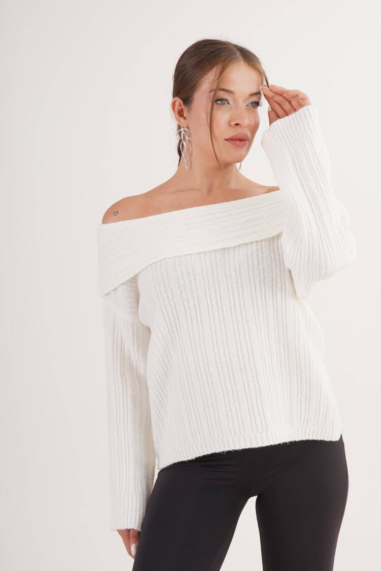 Sweater With Off Shoulder Neck And Long Sleeves