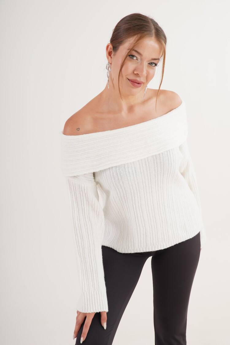 Sweater With Off Shoulder Neck And Long Sleeves