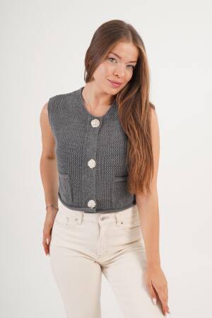 Grey Slim Fit Sleeveless Buttoned Cardigan - Brand: Lustrin - Women & Kids, Baby Clothes Wholesale - Globality Store