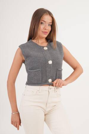 Grey Slim Fit Sleeveless Buttoned Cardigan - Brand: Lustrin - Women & Kids, Baby Clothes Wholesale - Globality Store