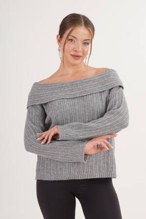 Grey Sweater With Off Shoulder Neck And Long Sleeves - Brand: Lustrin - Women & Kids, Baby Clothes Wholesale - Globality Store