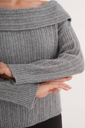 Grey Sweater With Off Shoulder Neck And Long Sleeves - Brand: Lustrin - Women & Kids, Baby Clothes Wholesale - Globality Store