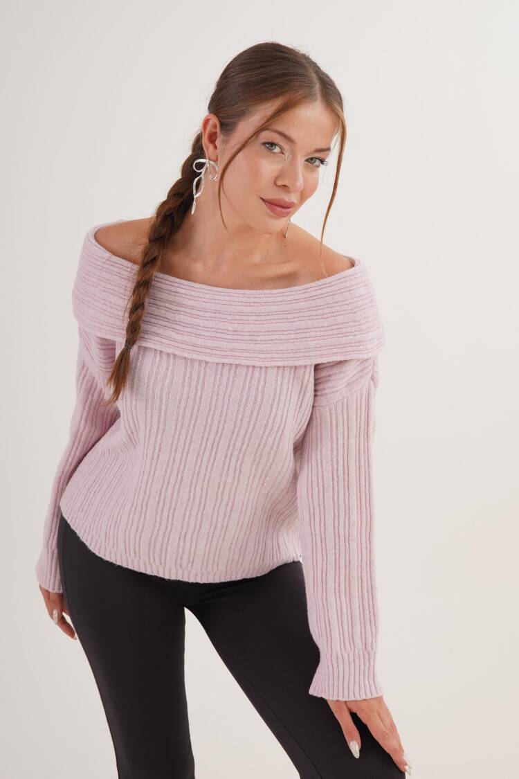 Sweater With Off Shoulder Neck - Casual & Elegant - Brand: Lustrin - Women & Kids, Baby Clothes Wholesale - Globality Store