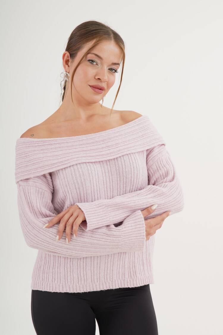 Sweater With Off Shoulder Neck - Casual & Elegant