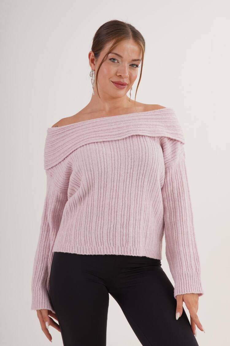 Sweater With Off Shoulder Neck - Casual & Elegant