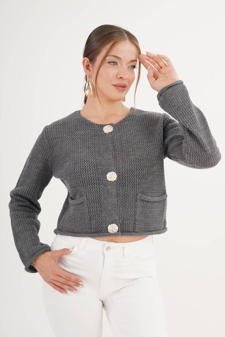 Grey Casual Elegant Cardigan