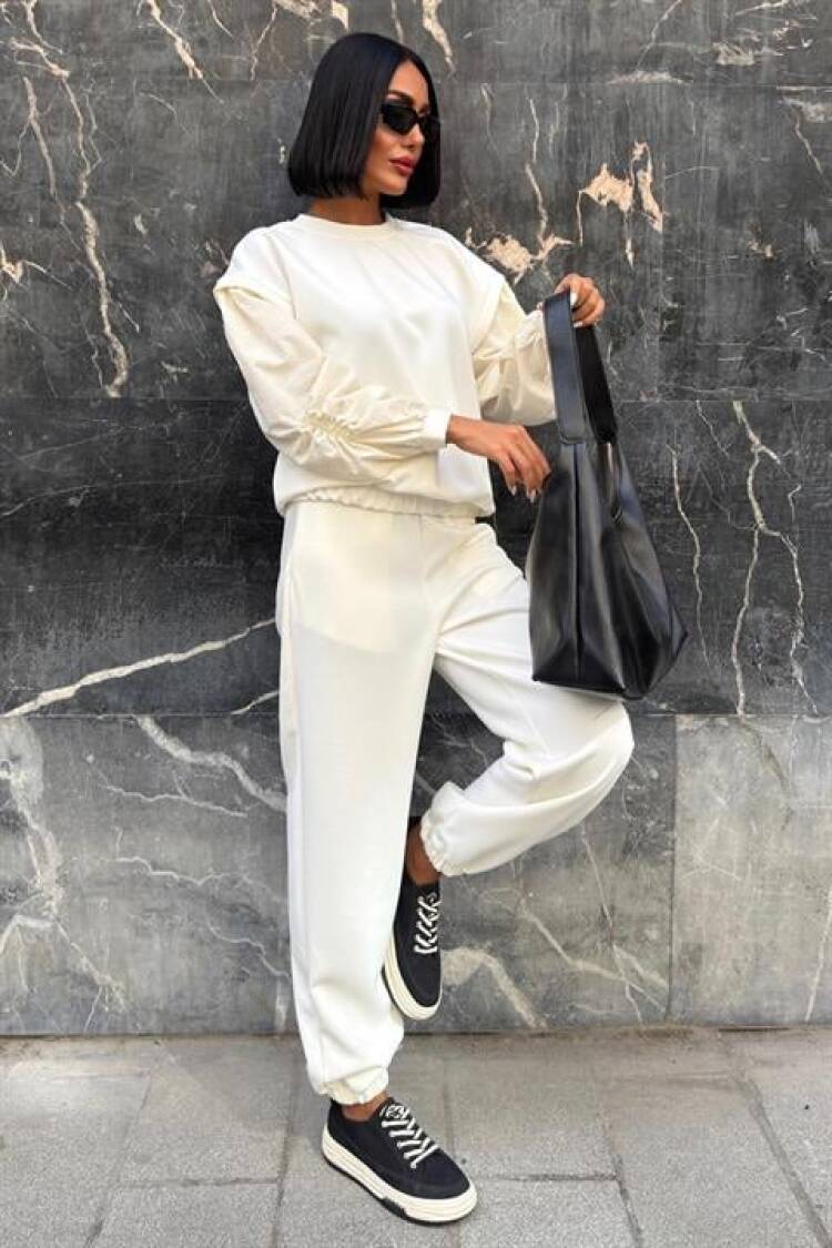 White Casual Set With Jogger Pants & Drawstring - Brand: Sobe Istanbul - Women & Kids, Baby Clothes Wholesale - Globality Store
