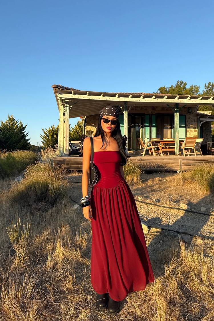 ClaretStrapless Bodycon Maxi Dress - Brand: EYYO ATELIER - Women & Kids, Baby Clothes Wholesale - Globality Store