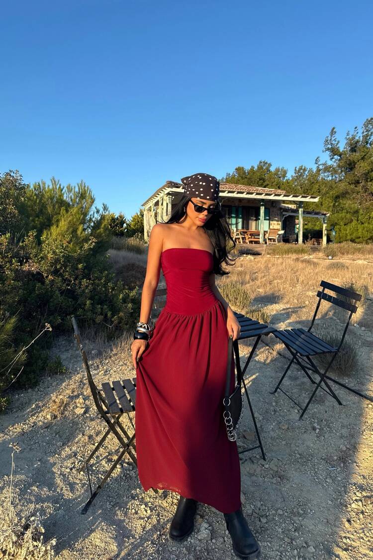 ClaretStrapless Bodycon Maxi Dress